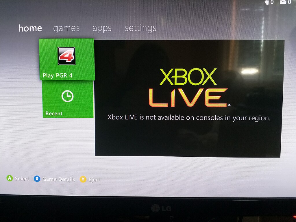 Xbox 360 Xbox LIVE is not available on consoles in your region kad se
